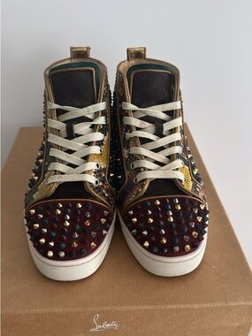Christian Louboutin Multicolor Studded High-Top Sneakers Louis Orlato flat